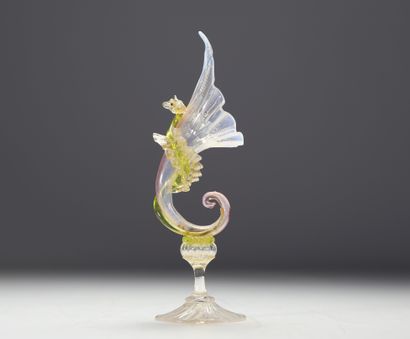 Murano - Vase sur pied en verre soufflé en...