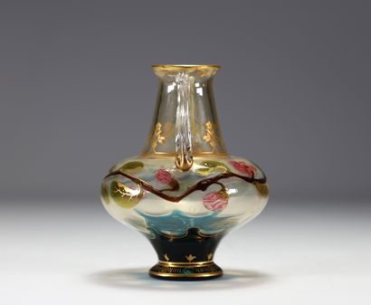 Vase d'époque Art Nouveau en verre à applications...