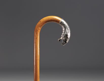 Canne Art Déco en argent massif à motif de...