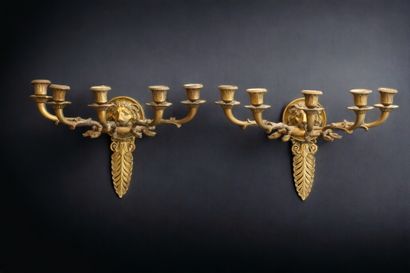 Paire d'appliques en bronze doré à décore...