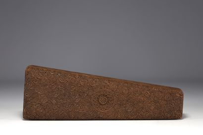 Indonésie - Boite à éventail en bois richement...