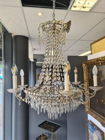 Lustre sac à perle milieu XXème. Ht : 80...