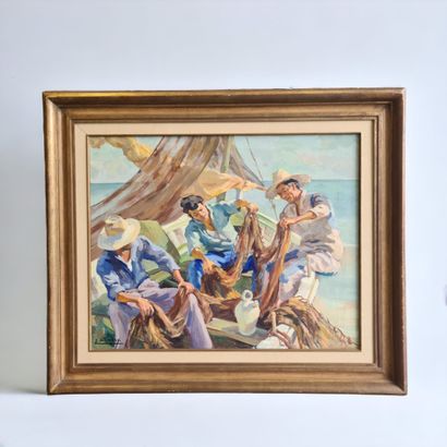 Elleen DE TOMBAY (1918-1998). Scène animée...