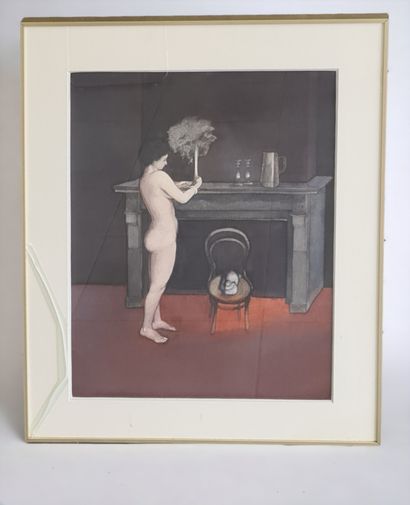 Luc PEROT (1922-1985). Femme nue et son chat....