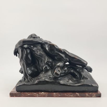 Jef LAMBEAUX (1852-1908). Femme nue et faunes...
