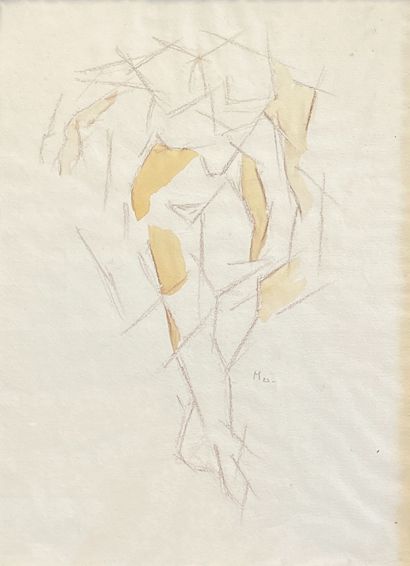 Abstraction. Ecole belge. Crayon relevé à...