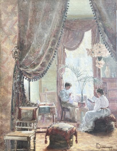 Elvire COISNE (1873-1956). Scène intimiste...