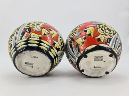 Charles CATTEAU (1880-1966). Lot de 2 vases...