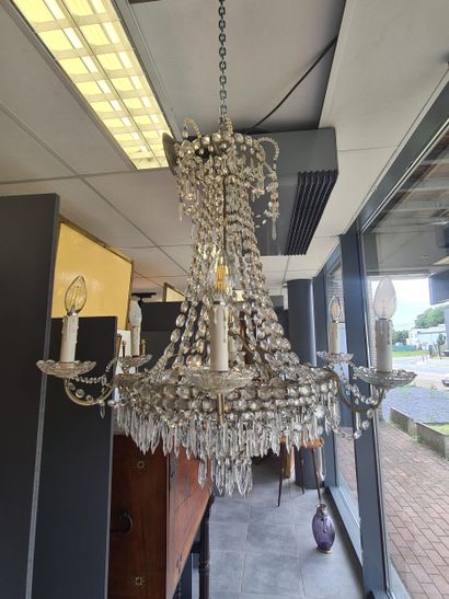 Lustre sac à perle milieu XXème. Ht : 80...