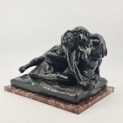 Jef LAMBEAUX (1852-1908). Femme nue et faunes...