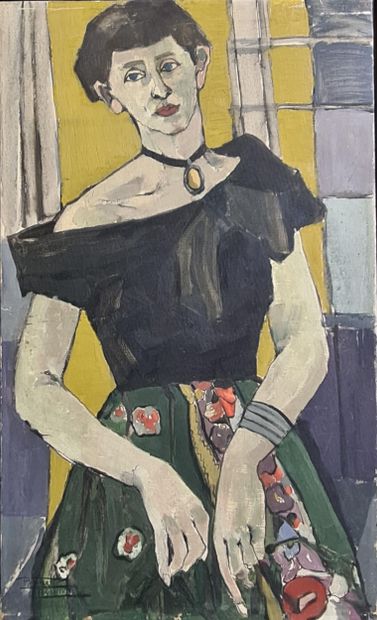 Pierette ROUFFIEN. La dame au collier. Huile...