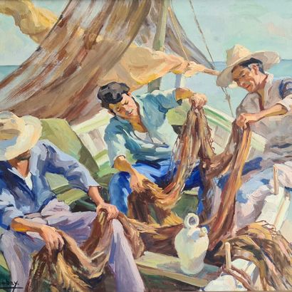 Elleen DE TOMBAY (1918-1998). Scène animée...
