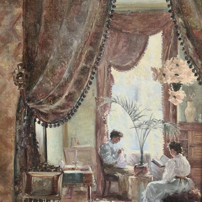 Elvire COISNE (1873-1956). Scène intimiste...
