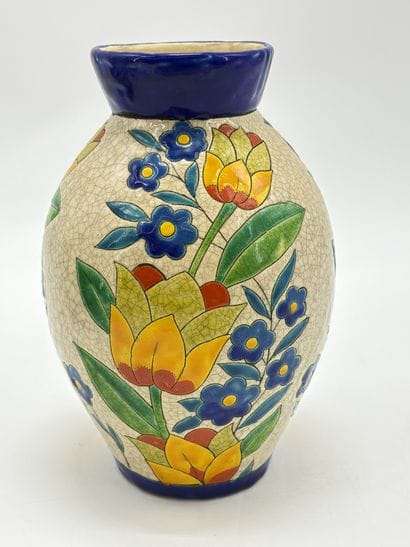 Charles CATTEAU (1880-1966). Vase Boch Keramis...