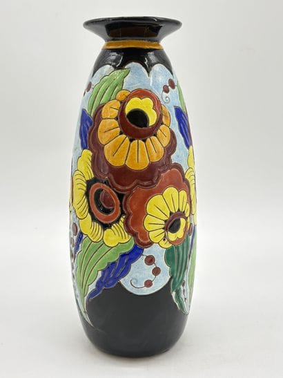 Charles CATTEAU (1880-1966). Vase Boch Keramis...