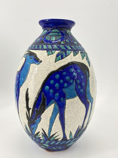 Charles CATTEAU (1880-1966). Vase Boch Keramis...