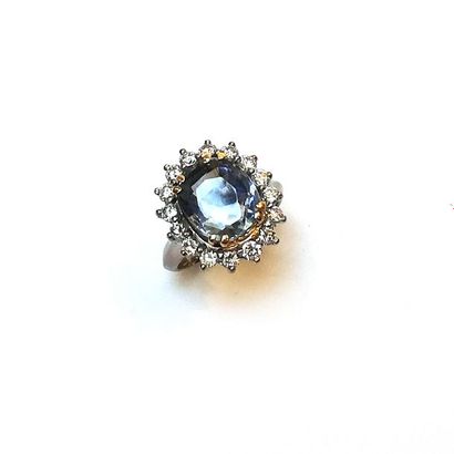 BAGUE FLEUR en or gris et or jaune 18k (750/°°)...