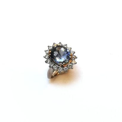 BAGUE FLEUR en or gris et or jaune 18k (750/°°)...