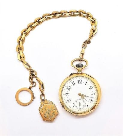 MONTRE A GOUSSET en or jaune 18K (750/°°),...