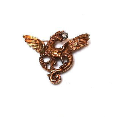 BROCHE CHIMERE en or jaune 18k (750/°°) et...