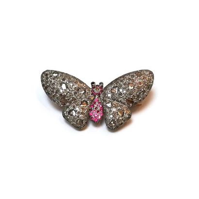 BROCHE en or jaune 14k (585/°°) et argent...