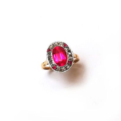 BAGUE en or jaune et or gris 18k (750/°°)...
