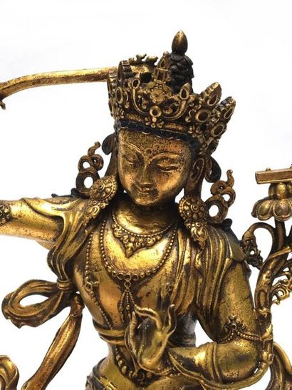 Majousri sitting on a lotiform base. Nepal,...