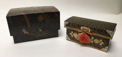 Two boxes with red and gold lacquered decoration...
