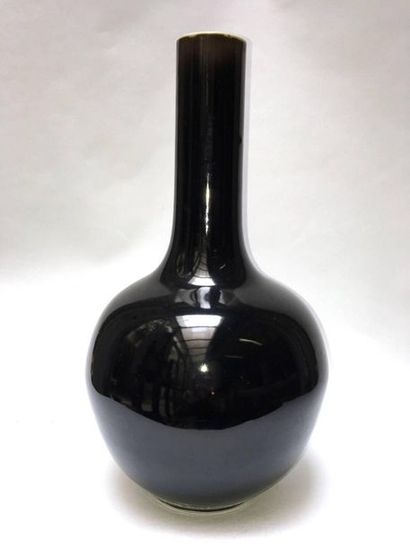 Porcelain bottle vase enamelled black mirror....