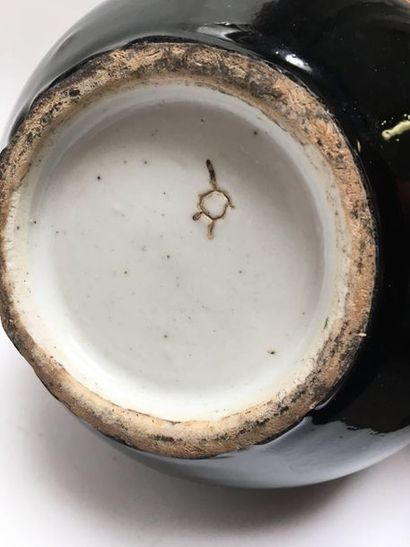 Porcelain bottle vase enamelled black mirror....