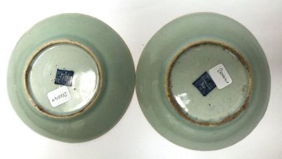 Two green celadon porcelain bowls. China,...