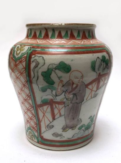 Wucai polychrome porcelain vase with figure...