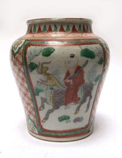 Wucai polychrome porcelain vase with figure...