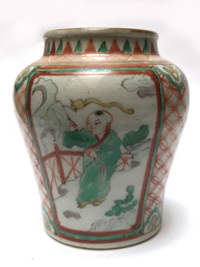 Wucai polychrome porcelain vase with figure...