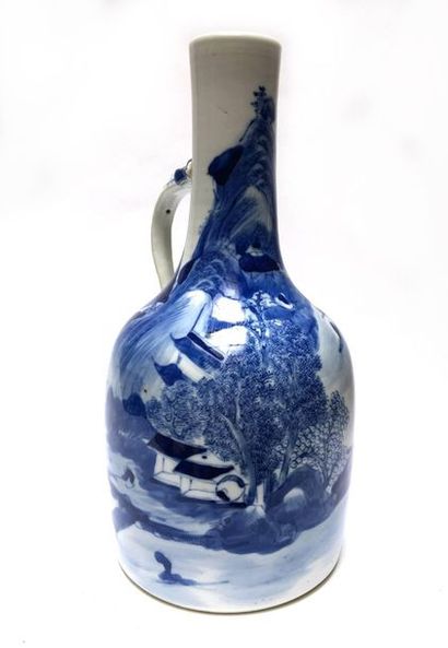 Porcelain pitcher, blue, white, the handle...