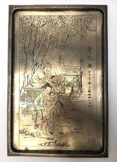 Metal lettering tray with engraved characters...
