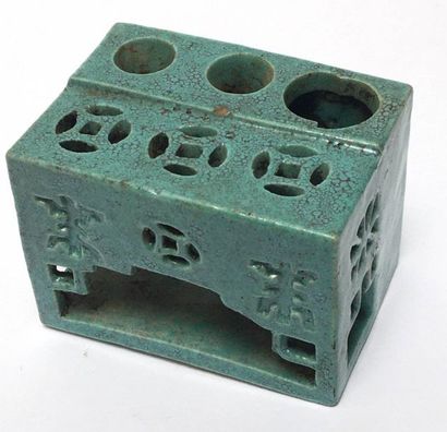 Turquoise porcelain brush holder. China,...