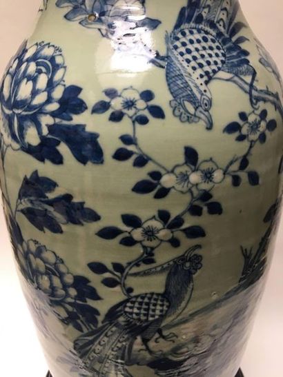 Baluster vase in blue and white porcelain...