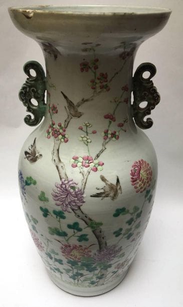 Baluster vase in polychrome porcelain decorated...