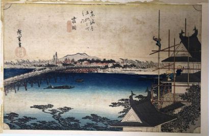 Hiroshige. Le pont à Yoshida, station 30...