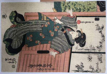 Kunisada. Trois estampes acteurs. Vers 1...