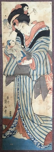 Estampe diptyque oban kakemono-e de EIZAN:...
