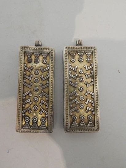 Two rectangular elements of necklace, in...