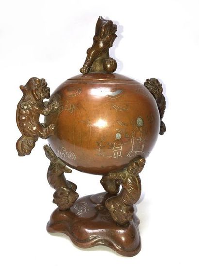 Tripod perfume burner decorated with lions...