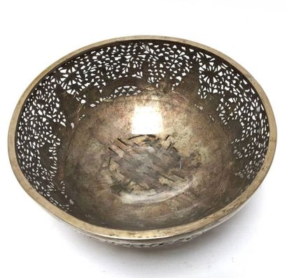Openwork silver bowl with its glass cylinder...