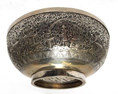 Openwork silver bowl with its glass cylinder...