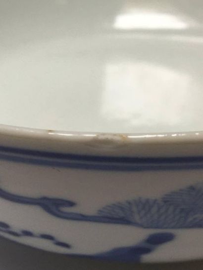 Two blue, white porcelain bowls with characters...