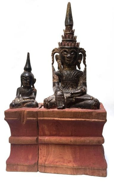 Double Buddha out of lacquered wood Shan...