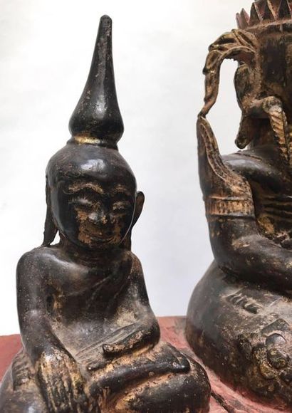 Double Buddha out of lacquered wood Shan...