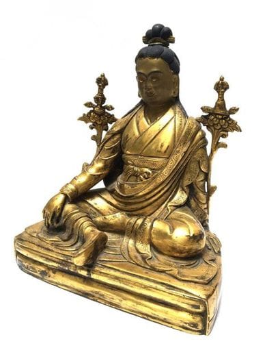 Lama sitting in bronze, Tibet-Nepal 19th...